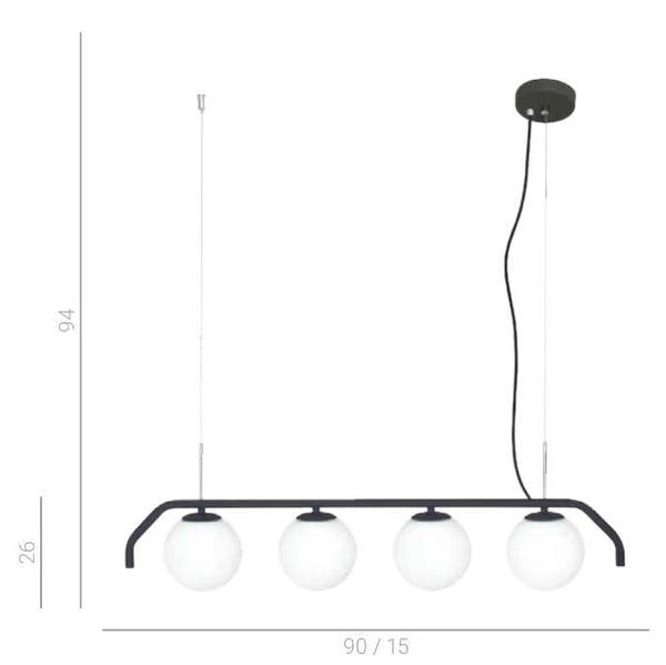 Wisząca LAMPA loftowa CARIMI PND-3300-4-BK Italux metalowa OPRAWA szklany ZWIS kule grafitowe białe