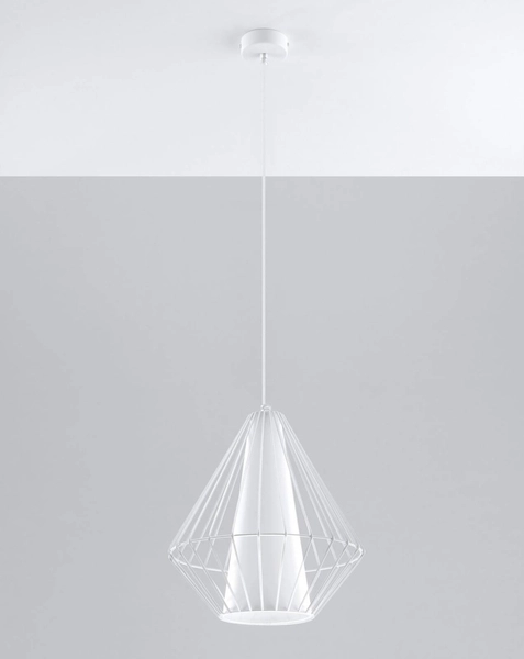 Druciana LAMPA wisząca SL.0297 industrialna OPRAWA zwis druciak metalowy klatka skeleton biały