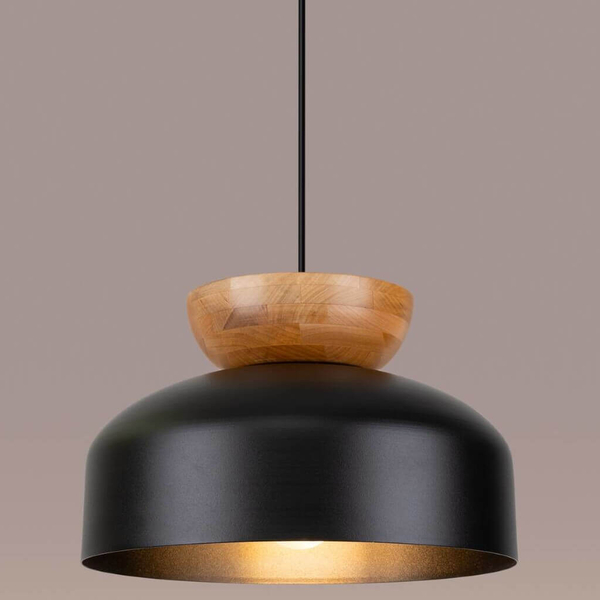 Wisząca lampa do salonu Marion SL.1351 półokrągła drewniana czarna
