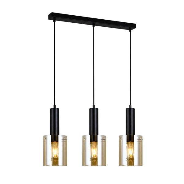 Skandynawska LAMPA wisząca SARDO PND-5581-3-BK+AMB Italux szklana OPRAWA loftowy ZWIS tuby okrągłe bursztynowe czarne