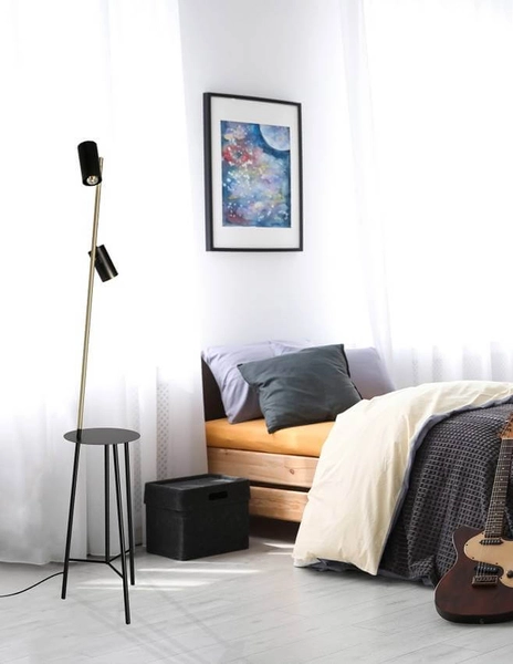 Nowoczesna lampa podłogowa Perret regulowana czarna złota