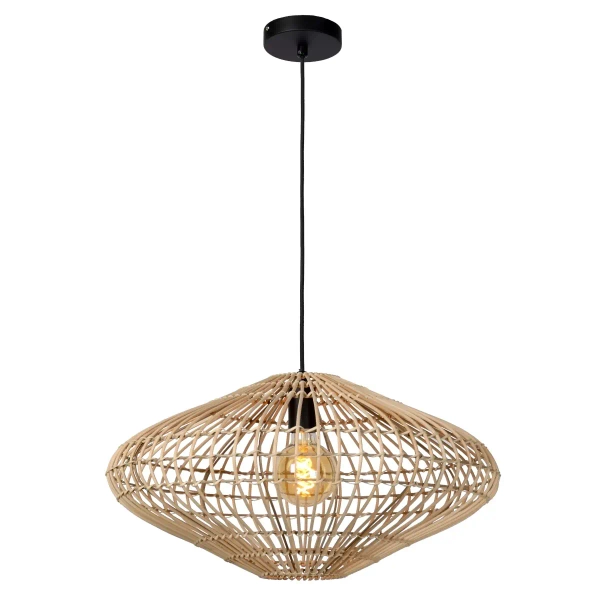 Rattanowa lampa wisząca Magali 03435/56/72 Lucide loftowa drewniana czarna
