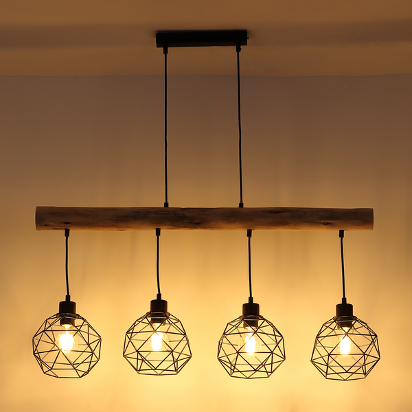 Lampa wisząca Theodor 154 16-4 druciana czarna drewniana