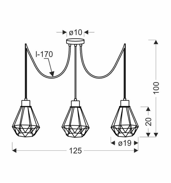 Lampa wisząca 3-punktowa Primo industrialna czarna złota