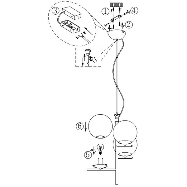 Loftowa LAMPA wisząca NYXIS DL308302000 Trio szklana OPRAWA zwis kule mosiądz białe