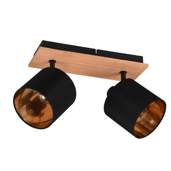 Podwójna lampa sufitowa z regulacją IKERIS DL030-81332 drewniany czarny złoty