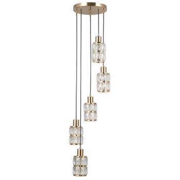 Salonowa lampa wisząca Alma PND-40668-5-HBR szklana złoty przezroczysty