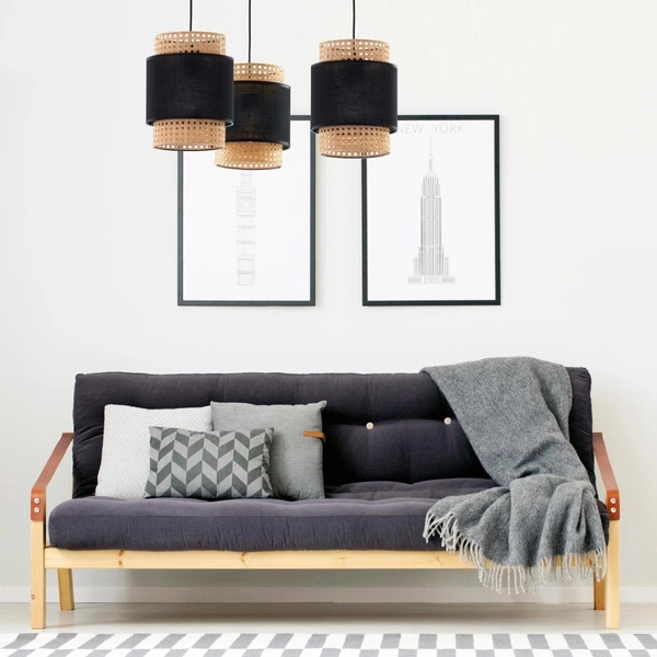 Lampa zwisowa okrągła ratan Boho 6549 TK Lighting ekologiczna czarna