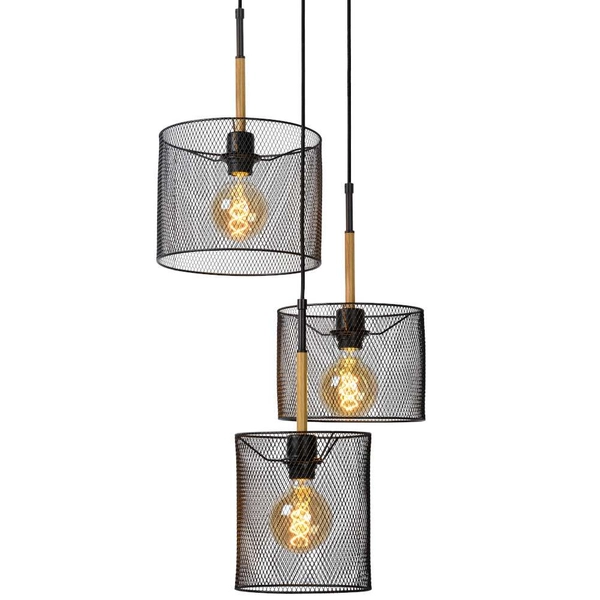 LAMPA wisząca BASKETT 45459/03/30 Lucide druciana OPRAWA metalowy zwis czarny drewno