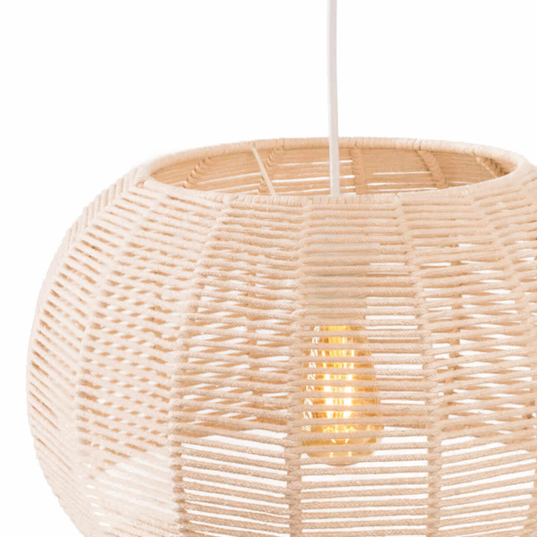 Zwisająca lampa Praslin P0583 kosz pleciona bawełniana naturalna biała