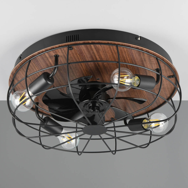 Plafon z wentylatorem VULKOR DL032-61105 RL Light loft druciak drewniany czarny