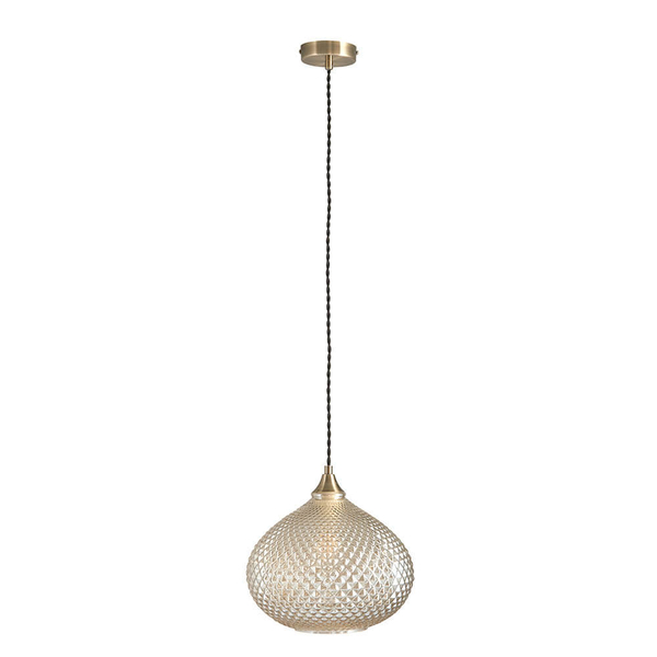Kulista lampa wisząca Livia 95480 szklana kula mosiądz szampański