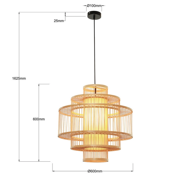 Lampa wisząca ratanowa Stela LP-2026/1P japandi do salonu beżowa