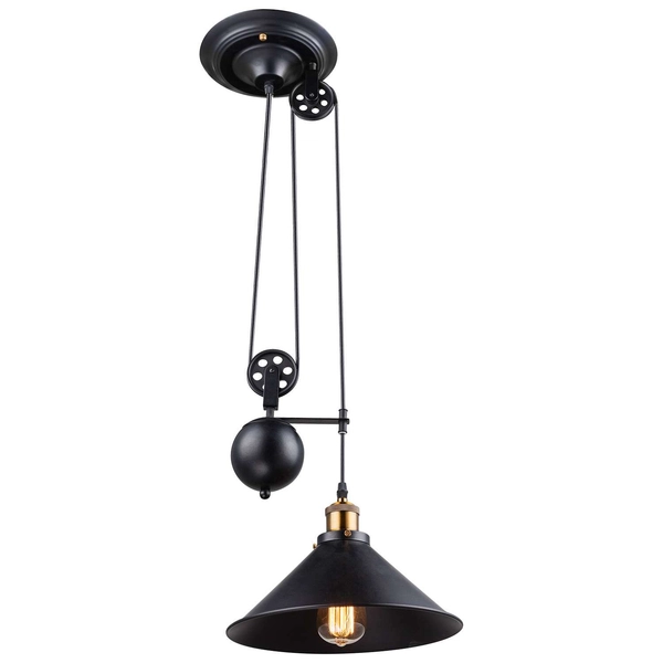 Industrialna LAMPA wisząca LENIUS 15053 Globo metalowa OPRAWA zwis na bloczkach loft czarny
