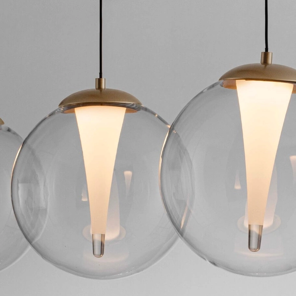 Wisząca lampa na belce HUALMAY LE44833 LED 25W 3000K bubbles przezroczysta złota