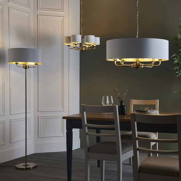 Zwis regulowany Highclere 98938 Endon vintage abażur biały mosiądz
