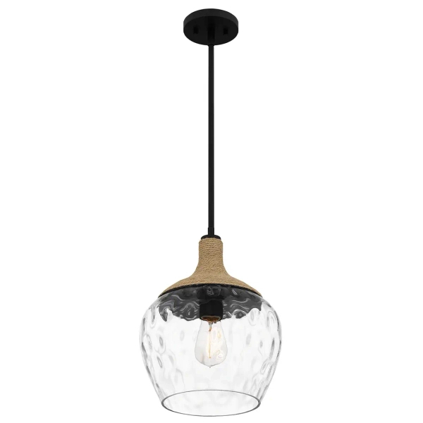 Ekologiczna lampa wisząca Royer QZ-ROYER-1P-MBK szklana rattan czarny