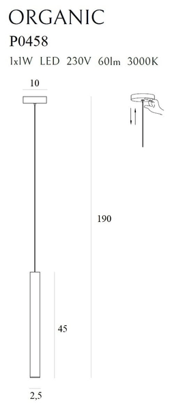 Wisząca lampa Organic P0458 Maxlight LED 1W 3000K tuba miedziana