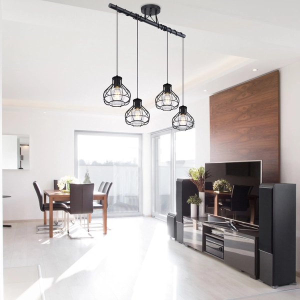 Wisząca LAMPA industrialna CLASTRA 15388-4D Globo druciana OPRAWA metalowy ZWIS na listwie czarny