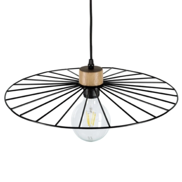 Lampa wisząca ANTONELLA 189219104 kapelusz druciany czarny drewno