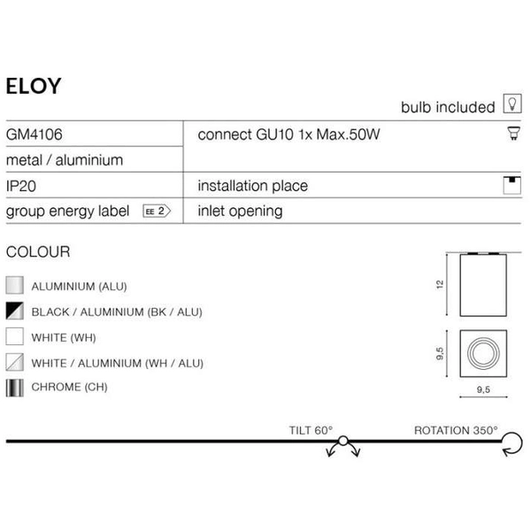 Spot lampa sufitowa Eloy GM4106 BK/ALU prostokątna kostka cube czarna chrom