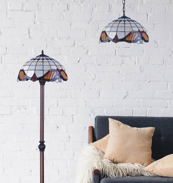 Lampa wisząca Witraż K-P161122 na łańcuchu kremowa brązowa