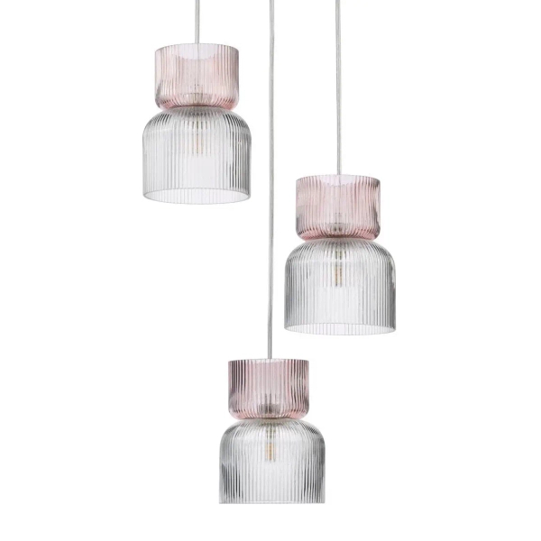 Szklana lampa wisząca Auberta AUB0303 do jadalni potrójna chrom