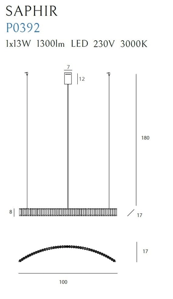 Kryształowa lampa wisząca Saphir P0392 LED 13W 3000K nad wyspę chrom