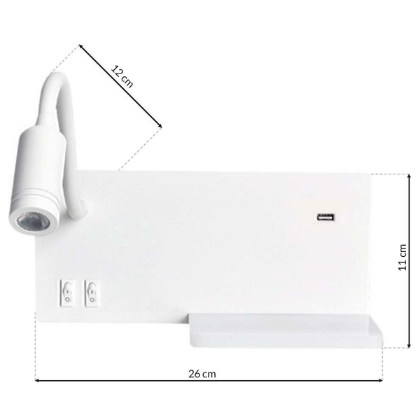 Kinkiet LAMPA ścienna SHELF ML6343 Milagro metalowa OPRAWA półka LED 11W 4000K z portem USB biała