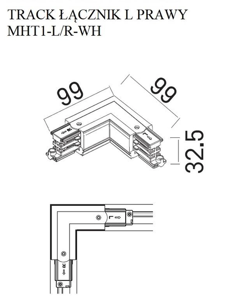 Zasilający L - ŁĄCZNIK szynoprzewodu uziemienie prawe MHT1-L/R-WH Maxlight do 3-fazowej szyny natynkowej 230V biały