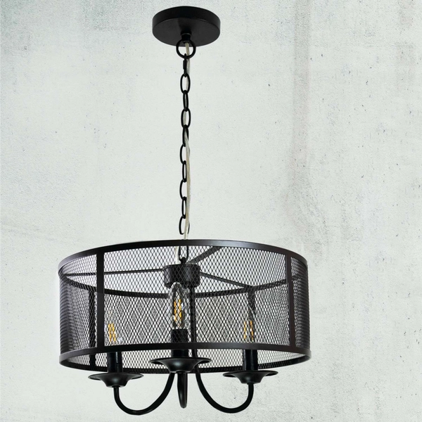 LAMPA wisząca SOHO 310866 Polux okrągła OPRAWA zwis na łańcuchu siatka loft czarna