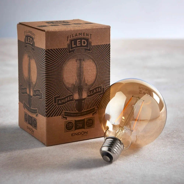 Kulista żarówka E27 77109 LED 2W 2200K szklana bursztynowa