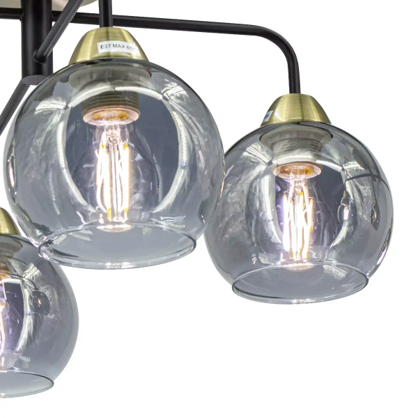 Szklana lampa sufitowa 2213/4 BL 21QG retro czarna mosiądz