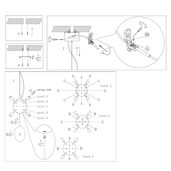 Lampa wisząca szklane klosze Infinity 80124 Endon kulista bańki czarny chrom