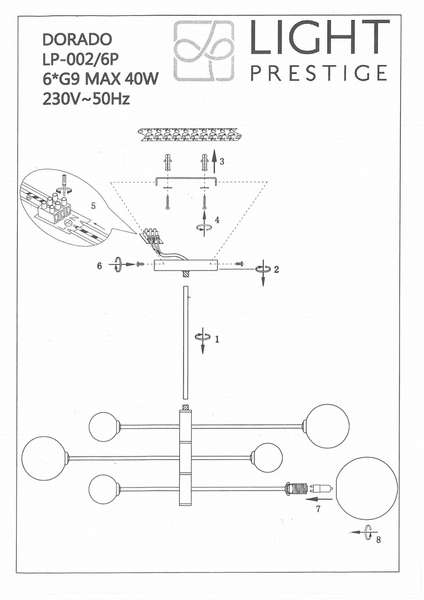 Lampa sufitowa Dorado LP-002/6C BK Light Prestige szklane mleczne kule czarna