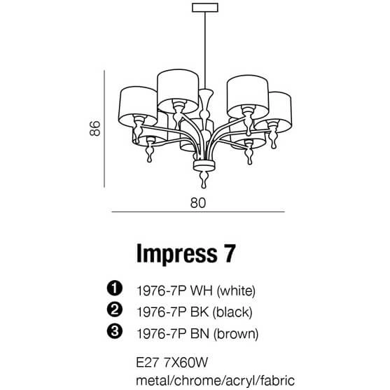 7-ramienna lampa wisząca Impress do salonu biała chrom