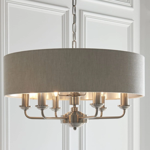 Wisząca lampa do salonu Highclere 94357 Endon na łańcuchu beż chrom