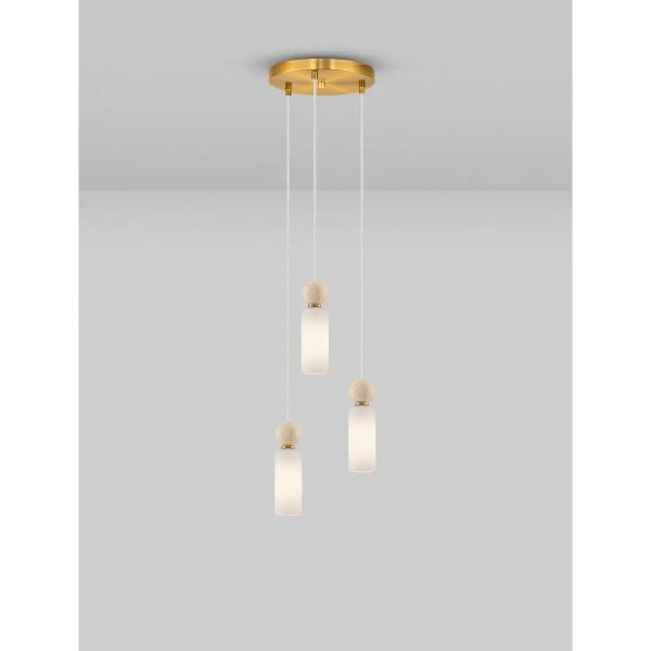 Potrójna lampa wisząca CORVIZO LE45274 glamour szklana biała złota