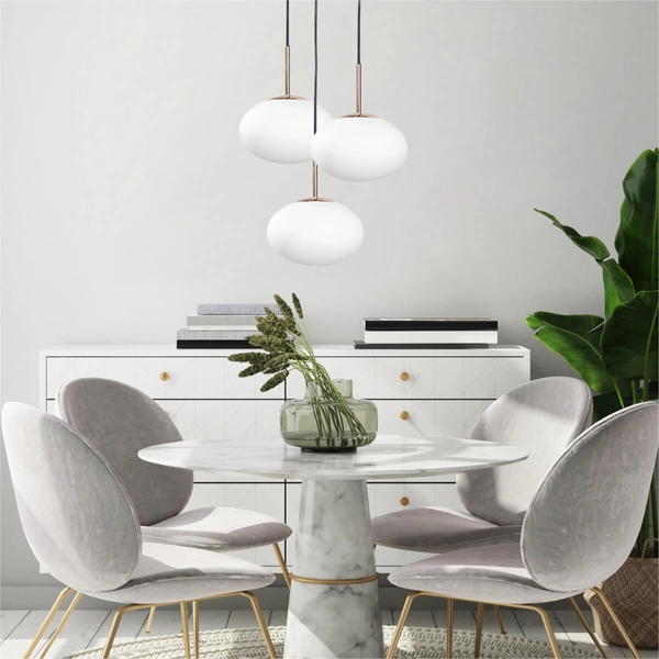 Lampa wisząca szklana Omi 1183 Zumaline owalna nad wyspę biała złota