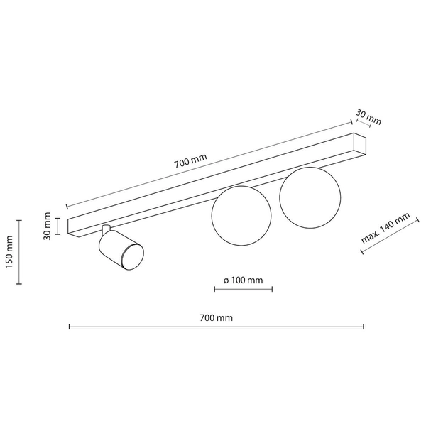 Nasufitowa lampa na listwie Vox 10001 kula do jadalni czarna biała