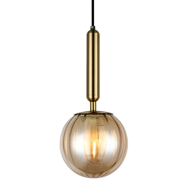 LAMPA wisząca RAVENA PND-2324-1 BRO+AMB Italux loftowa OPRAWA szklana kula ZWIS ball mosiądz bursztynowa