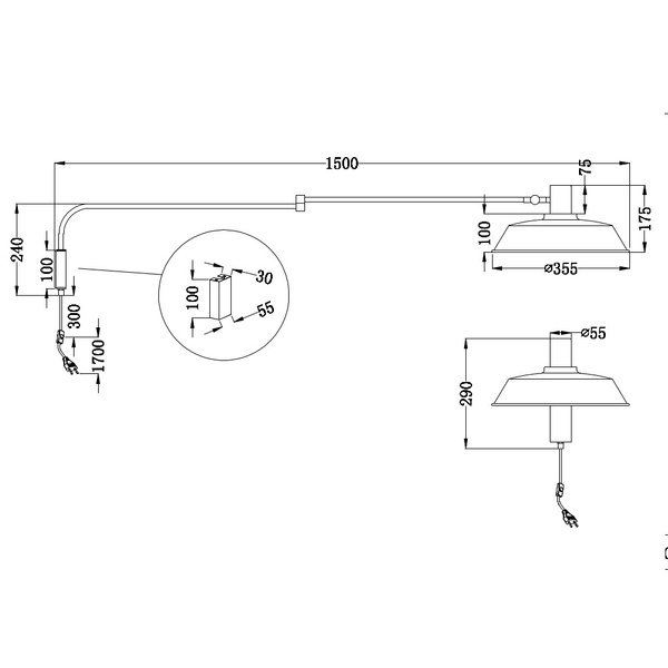Industrialna LAMPA ścienna BOLDER 200300132 Trio metalowa OPRAWA loftowy kinkiet czarny