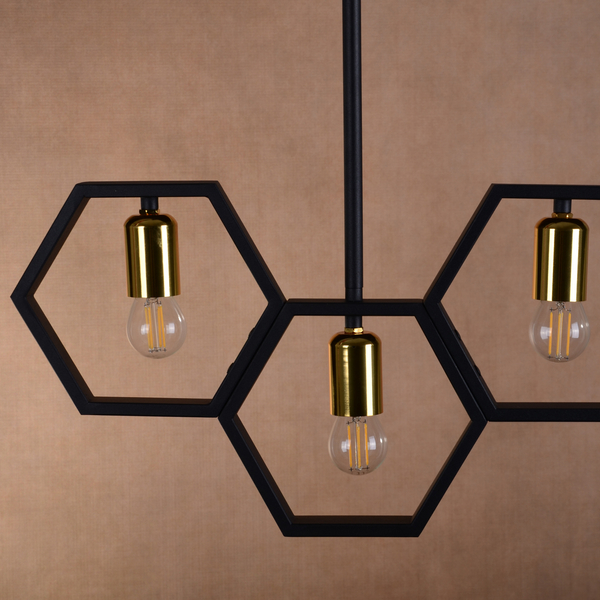 Lampa wisząca potrójna Honey 312549 Polux geometryczna czarna złota