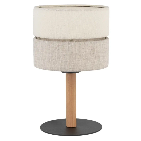 Stołowa nocna lampka Eco 5596 lniany abażur sosna beżowy czarny