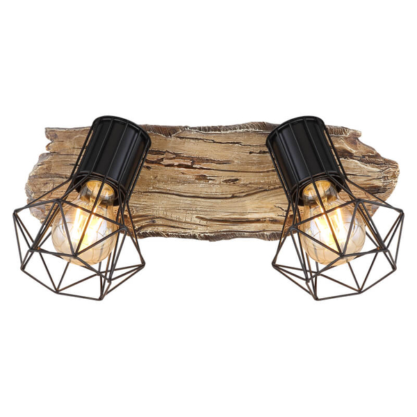 Sufitowa lampa rustykalna Priska 54017W-2 drewno czarna