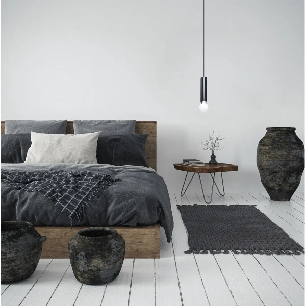 Podłużna lampa wisząca Macera PND-33849-1-BK tuba kula biała czarna