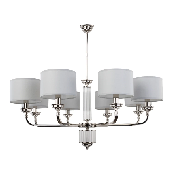 Klasyczny żyrandol do jadalni Verde VER-ZW-8 (N) abażury nikiel biały