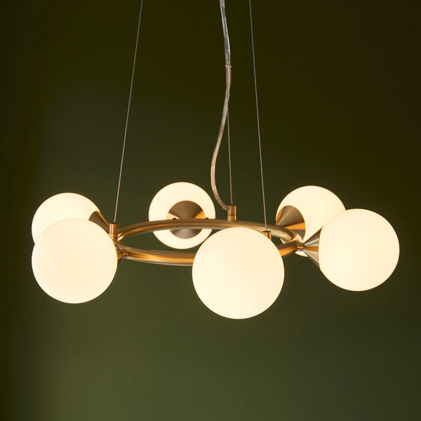 Kulista lampa wisząca do salonu L&-1106390 mosiądz biały