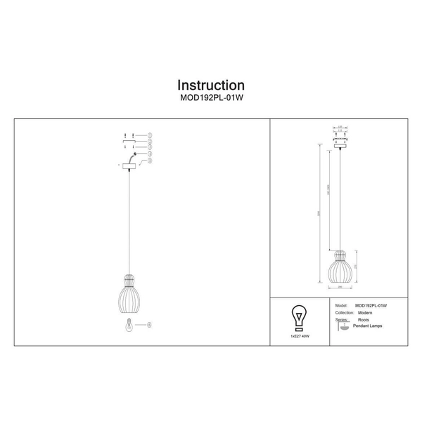 Zawieszana lampa Roots MOD192PL-01W Maytoni zwis drewniana czarna beżowa
