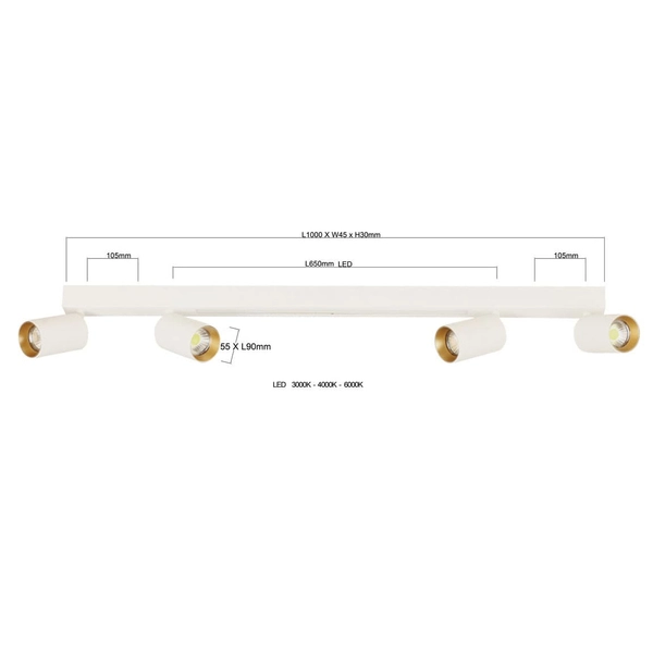 Lampa sufitowa reflektory Perugia LP-0703/4C WH Light Prestige LED 50W 3000-6000K biała